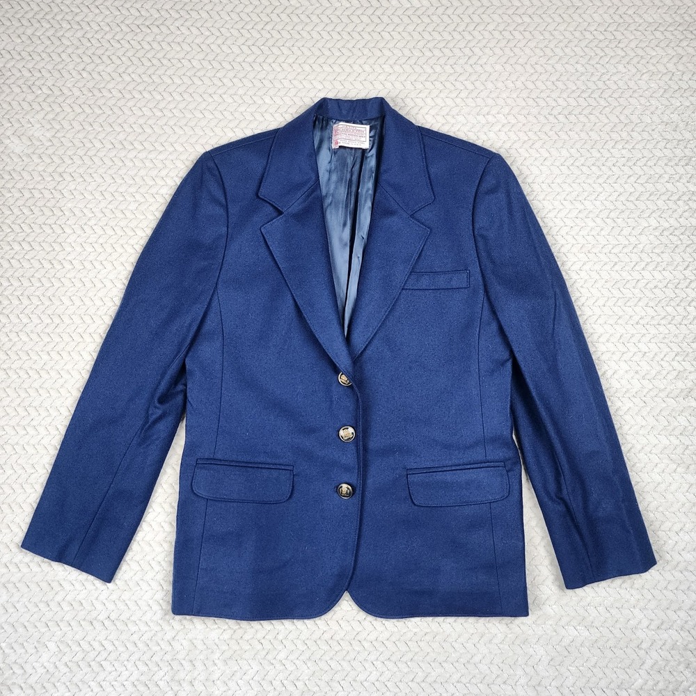 Vintage Pendleton Petites Wool Blazer Womens 8P Navy Blue Gold Buttons USA
